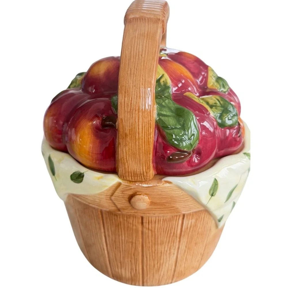 Vintage Cooks Club Apple Basket Ceramic Cookie Jar hand painted  Harvest Decor